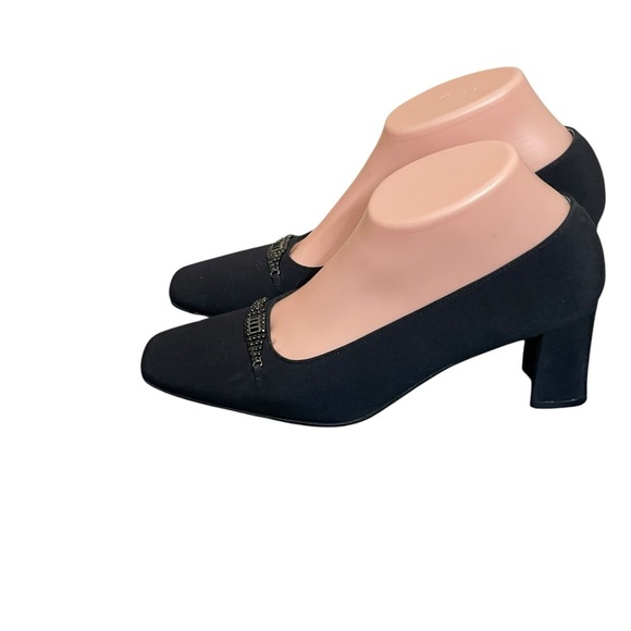 Stuart Weitzman Pump Women's
7.5AA Black Fabric Embellish Slip
On Block Heel - Picture 6 of 14